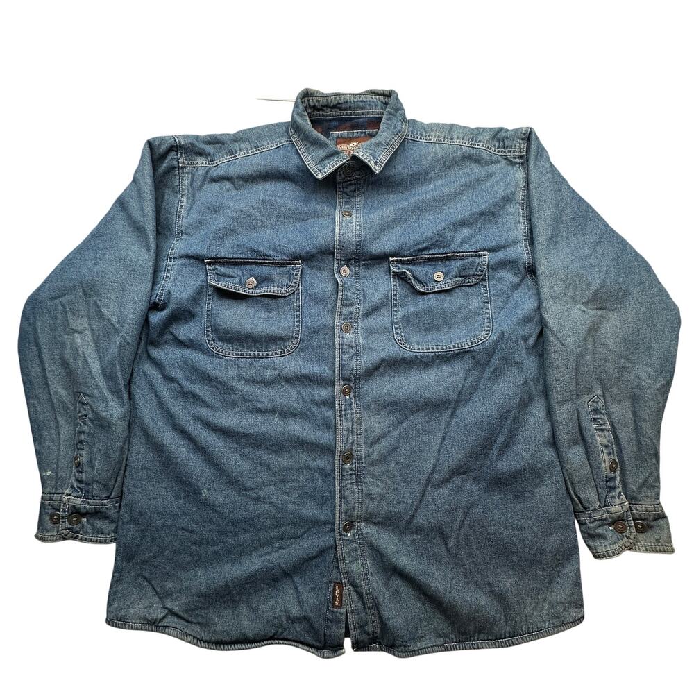 Vintage Levi Strauss Denim Fleece Lined Plaid Button Up Long Sleeve Shirt Men XL